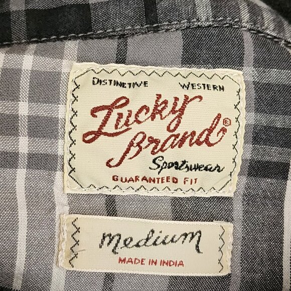 Lucky Brand Black White Plaid Checks Pearl Snap Western Shirt - Picture 4 of 5